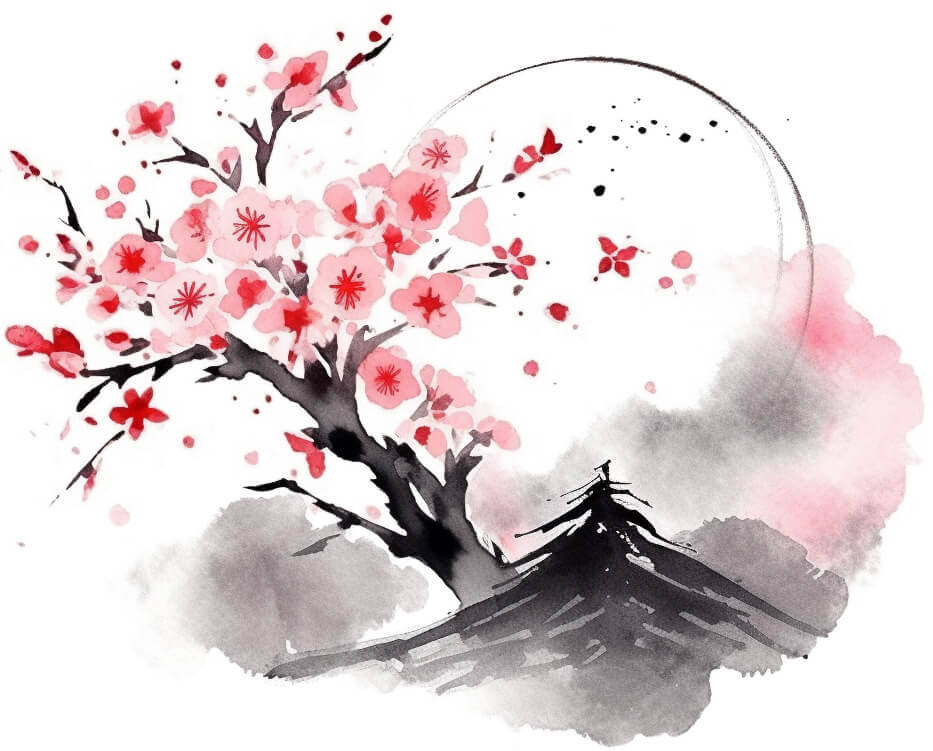 Ikigai sakura blossom drawn small